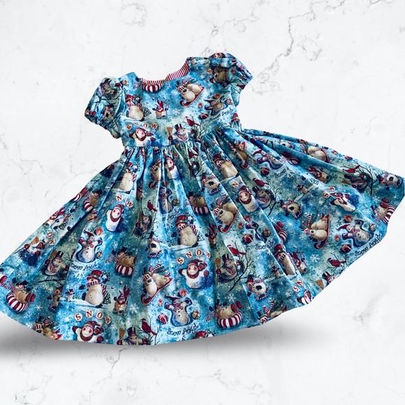 Miss Smarty Pants New Hand Crafted Blue Holiday Glittery Snowman Dress Size 2T. - Picture 1 of 4